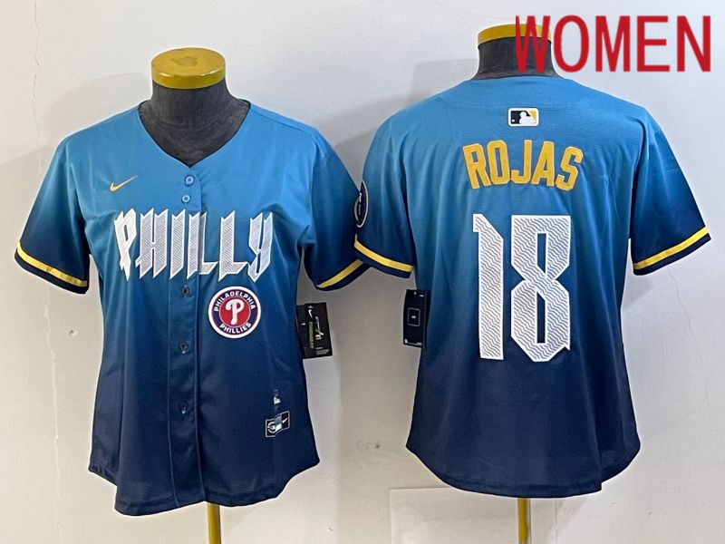 Women Philadelphia Phillies #18 Rojas Blue City Edition Nike 2024 MLB Jersey style 4